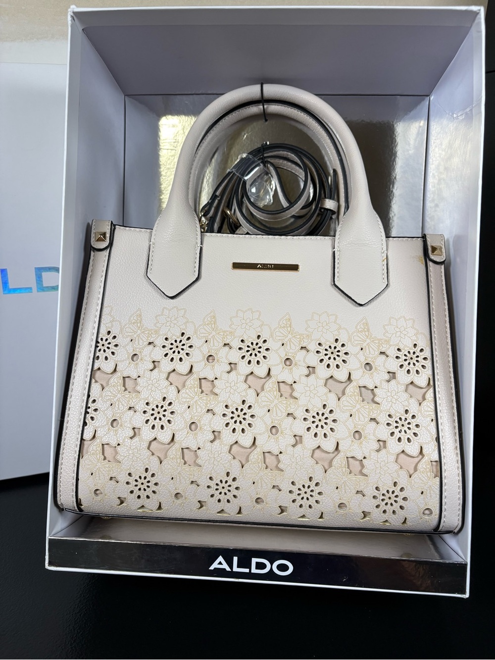 ALDO Cream Floral Laser-Cut Satchel